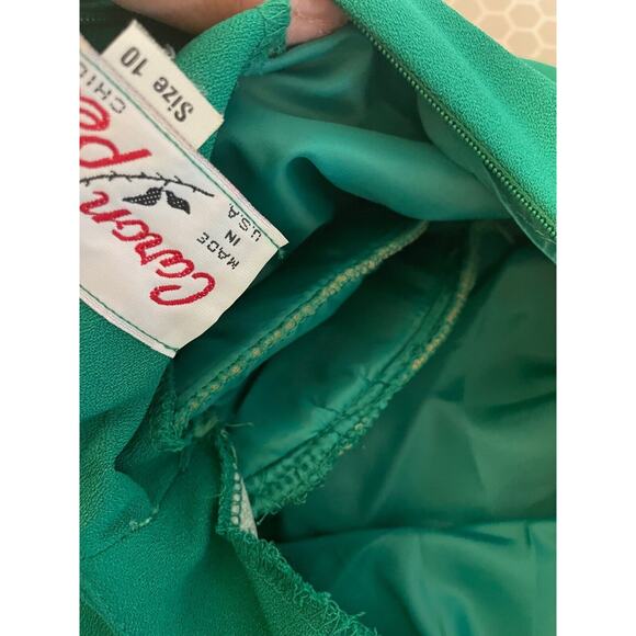 Vintage Caron Chicago Women Dress 10 Petite Green Embroidered Hem Formal 80s 90s - Picture 4 of 7